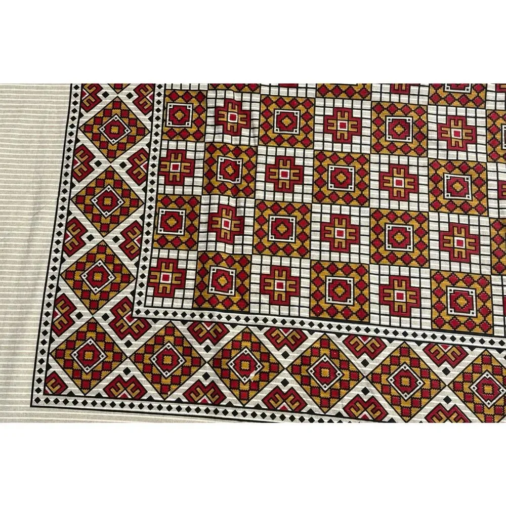 Vintage Turkish Kilim Style Printed Cotton Textile 92x82 Bedding Tablecloth